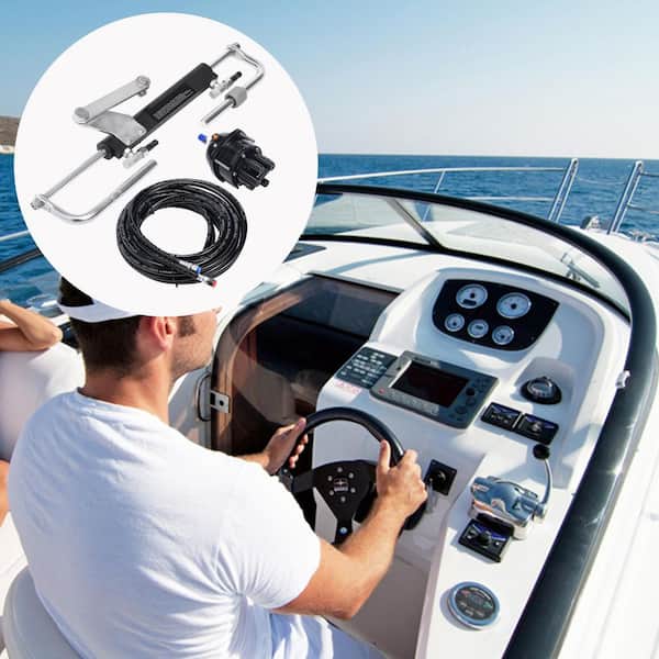 Hydraulic Outboard Steering Kit, 90HP, Marine Boat Hydraulic Steering System, with Helm Pump Two-Way Lock Cylinder