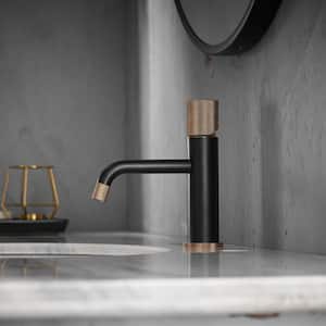 7 in. Tall Single Hole Bathroom Sink Vessel Faucet in Black and Gold