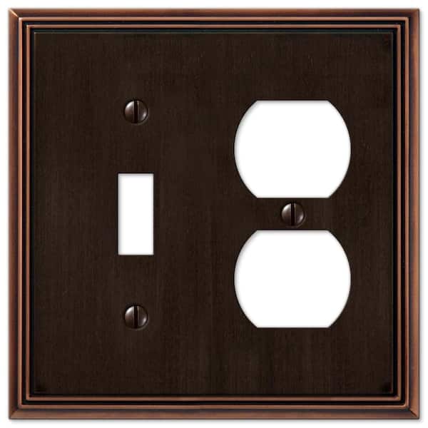 AMERELLE Rhodes 2 Gang 1-Toggle and 1-Duplex Metal Wall Plate - Aged Bronze
