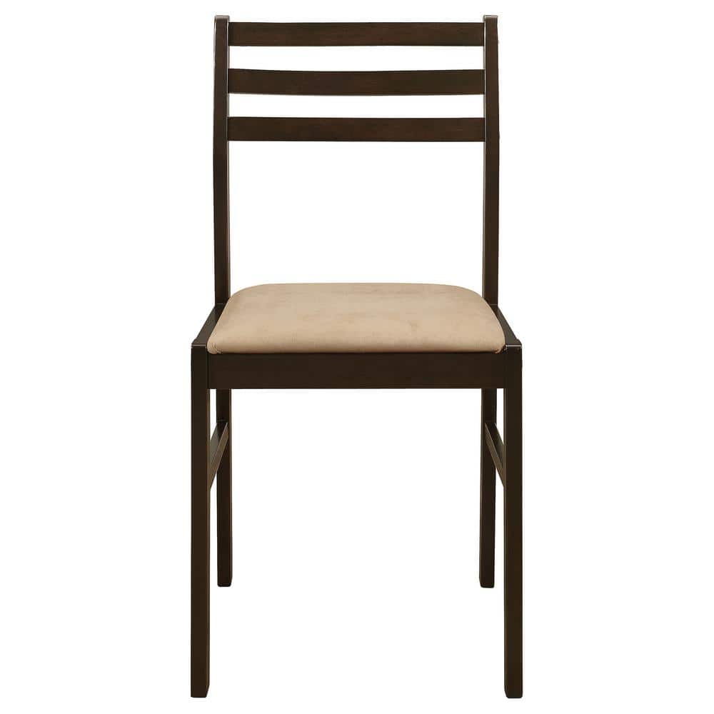 Espresso Wood Ladder Back Dining Chairs with Tan Microfiber Seats