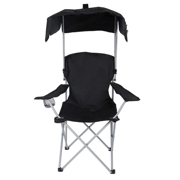 HOTEBIKE Black Canopy Lounge Chair with Sunshade Comfortable Outdoor Chair for Camping Hiking and Travel
