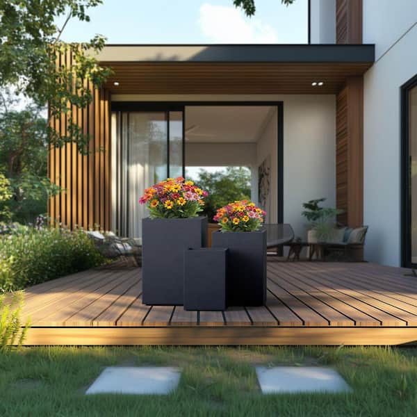 9 in. 11.5 in. 13.5 in. Granite Gray(Enhanced Core) Concrete Rectangular Planter/Pot with Drainage Holes(3-Pack)