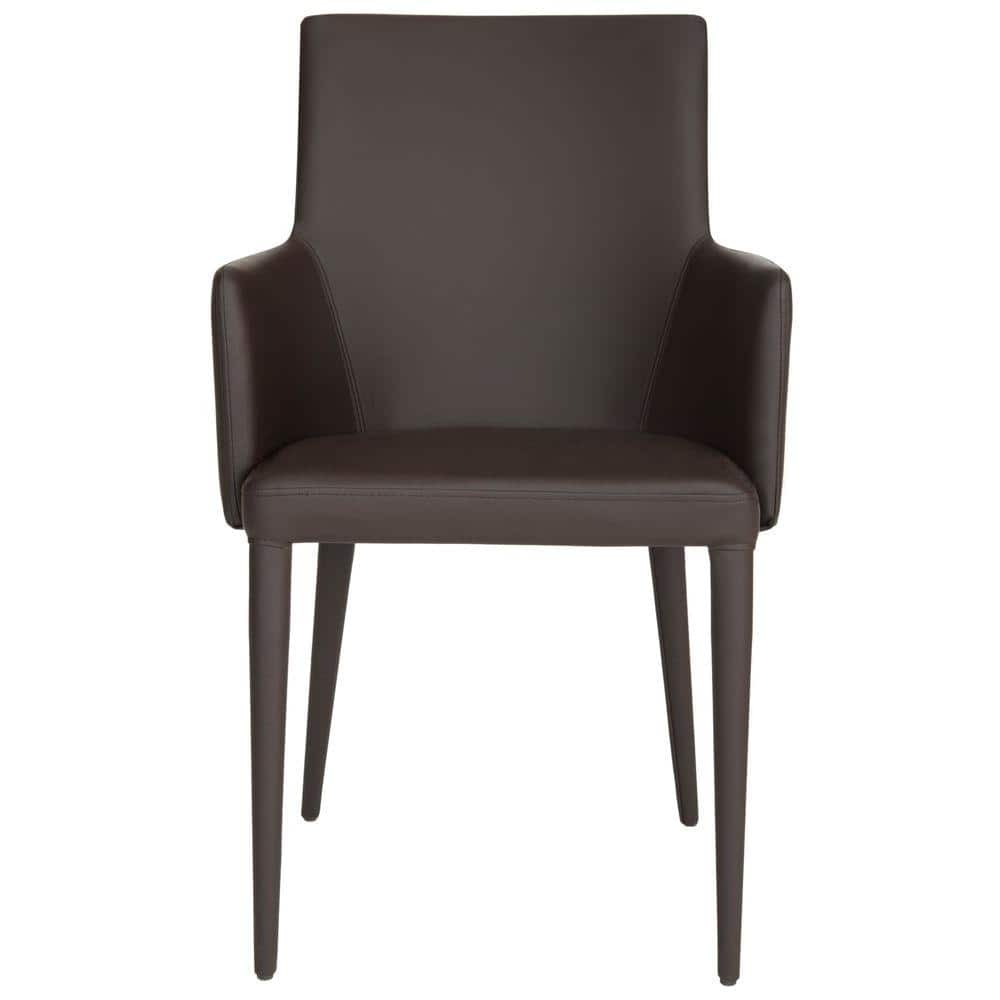 Transitional 24'' Faux Leather Metal Arm Chair in Brown