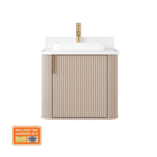 Miravaux 24 in. Single Sink Flaxen Beige Bath Vanity with Engineered White Top (Assembled)