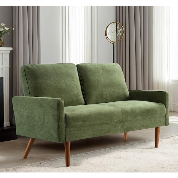 Angles 56 in. Wide Square Arm Velvet Modern Rectangle Standard 2-Seat Loveseat in Green