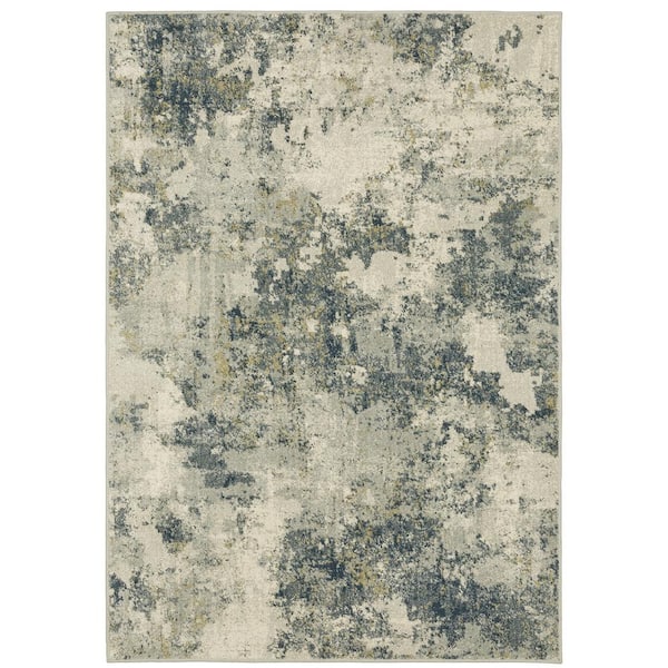 Brixworth Beige/Blue 7 ft. x 9 ft. Abstract Marble Polypropylene Indoor Area Rug