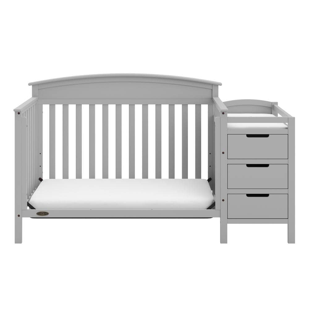 Pebble Gray Pine Convertible Crib and Changer with Storage