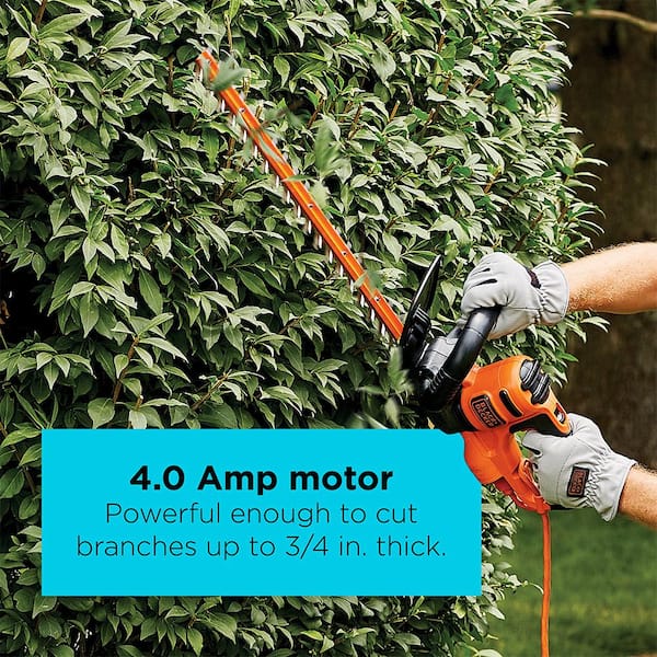 BLACK+DECKER 20 in. 3.8 AMP Corded Dual Action Electric Hedge Trimmer with  Saw Blade Tip BEHTS300 - The Home Depot