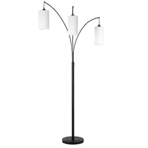 83 in. Black and White 3 1-Way (On/Off) Torchiere Floor Lamp for Living Room with Cotton Drum Shade