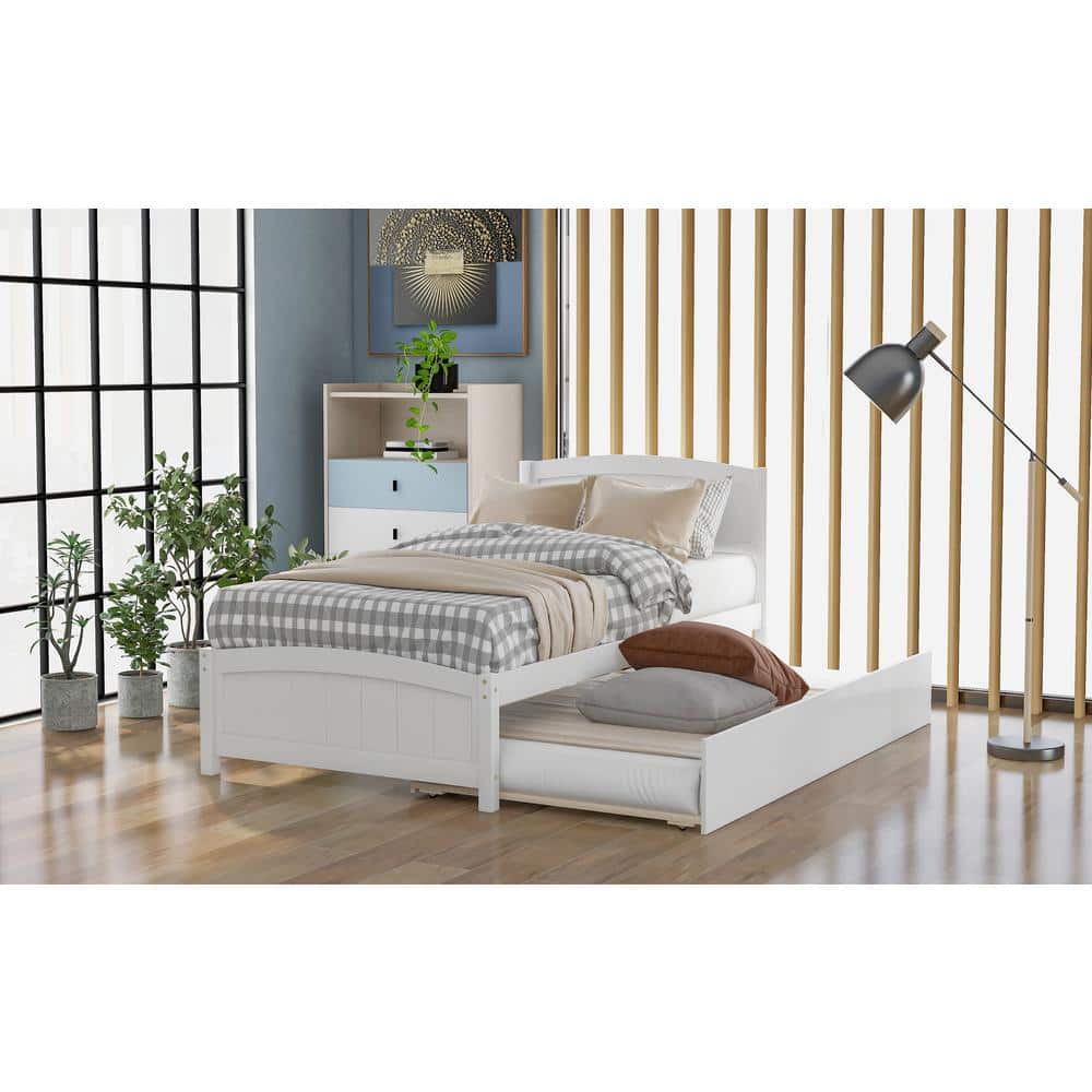 Classic 41.7 in. W White Wood Frame Twin Size Platform Bed with Trundle - thumbnail 10