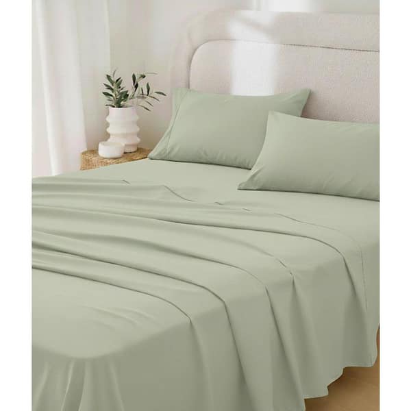 California Cotton Club 4-Piece Sage Cotton King 600 Thread Count, Durable, Machine Washable Sheet Set