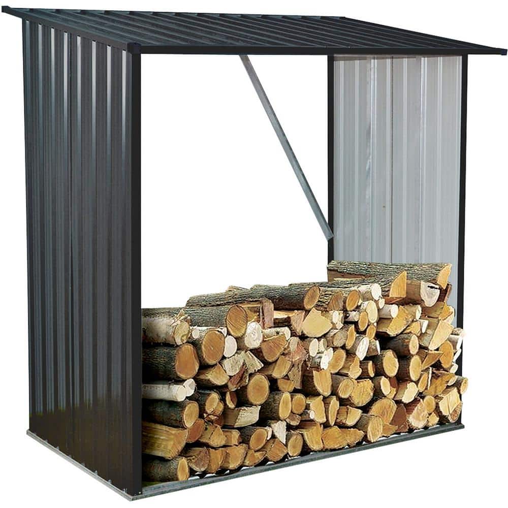 Hanover 64'' Dark Gray Galvanized Steel Firewood Rack