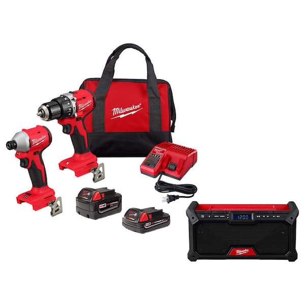 Milwaukee M18 18-Volt Lithium-Ion Brushless Cordless Compact Hammer Drill/Impact Combo Kit with (2) Batteries & Jobsite Radio