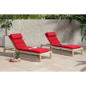 Benson Wood Outdoor Chaise Lounges with Sunbrella Red Cushions (Set of 2)