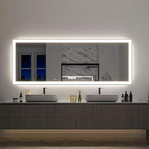 84 in. W x 32 in. H Rectangular Framed LED Anti-Fog Wall Mirror in Black with Backlit and Front Light