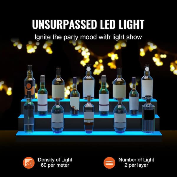 40 in. LED Lighted Liquor Bottle Display, 3-Tier Bar Shelf with RF Remote, App Control and Multicolor Lighting