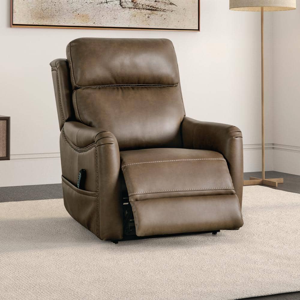 Brown Faux Leather Lift Recliner with Metal Frame