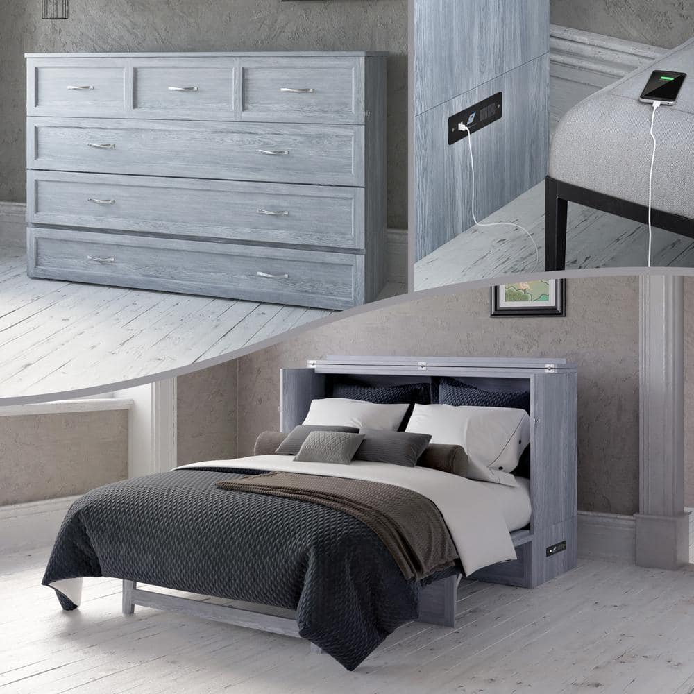 Driftwood Queen Murphy Bed Chest with Storage Drawer