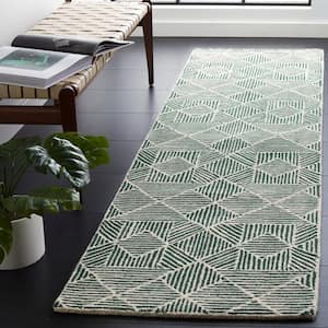 Abstract Dark Green/Ivory 2 ft. x 6 ft. Diamond Geometric Runner Rug