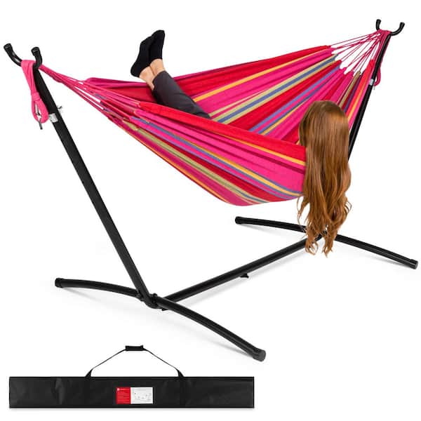 Best Choice Products 9.5 ft. 2-Person Brazilian-Style Cotton Double Hammock Bed with Stand Set with Carrying Bag in Paradise