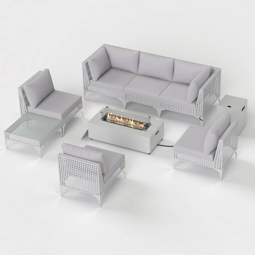 (9-Piece) Outdoor Patio Furniture Set Wicker Conversation Set with Fire Pit