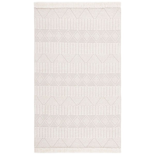 Natura 5 ft. x 8 ft. Ivory/Gray Diamond Striped Solid Color Area Rug
