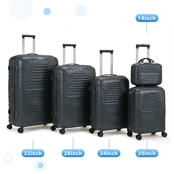 HIKOLAYAE 5-Piece Grey Hardside Spinner Luggage Set Travel
