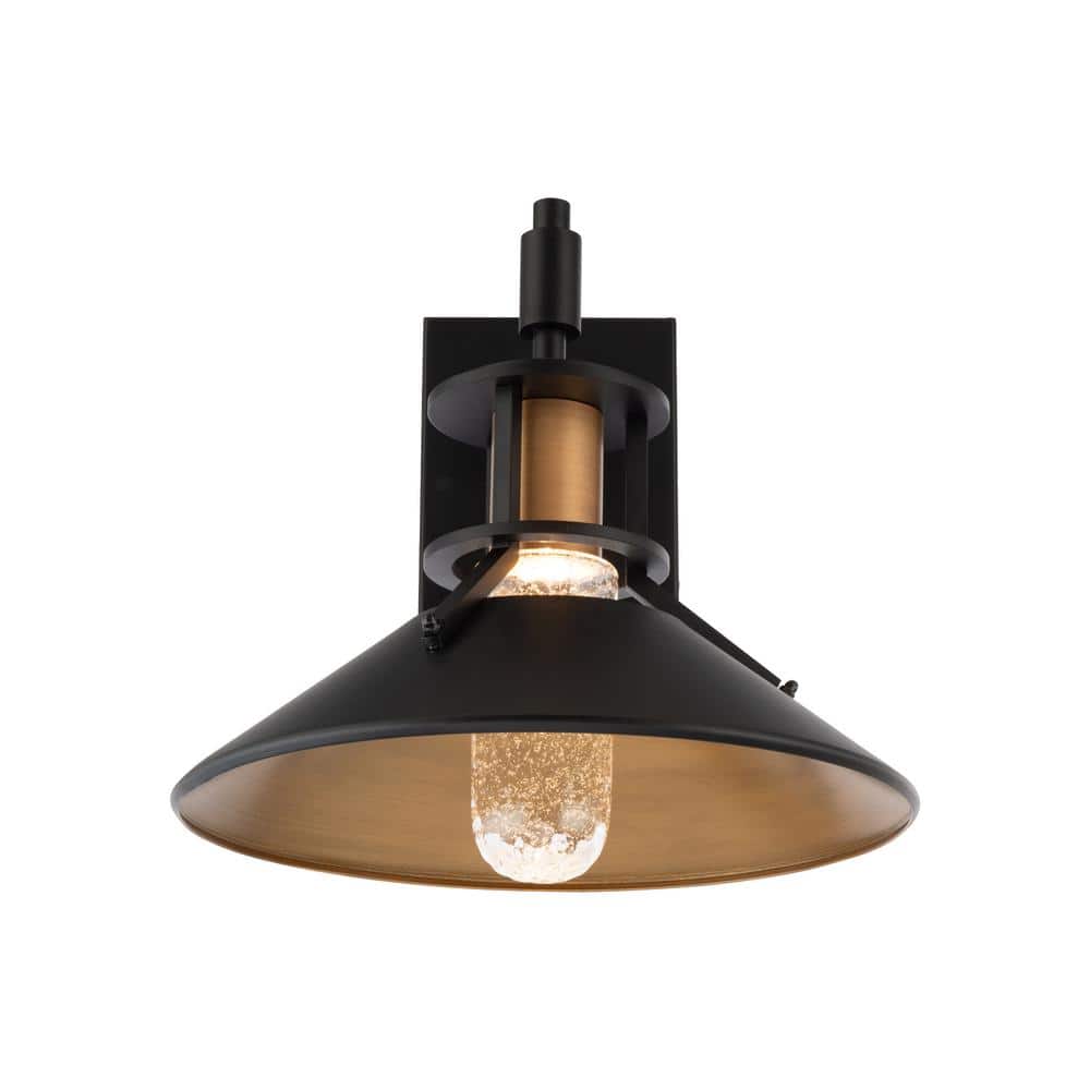 Black and Aged Brass 15" LED Outdoor Wall Sconce