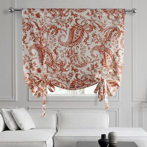 Edina Rust Orange Printed Cotton Rod Pocket Room Darkening Tie-Up Window Shade - 46 in. W x 63 in. L (1 Panel)