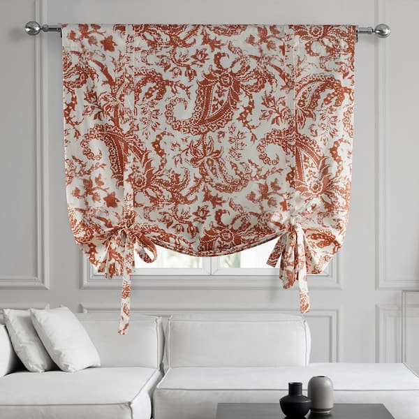 Exclusive Fabrics & Furnishings Edina Rust Orange Printed Cotton Rod Pocket Room Darkening Tie-Up Window Shade - 46 in. W x 63 in. L (1 Panel)