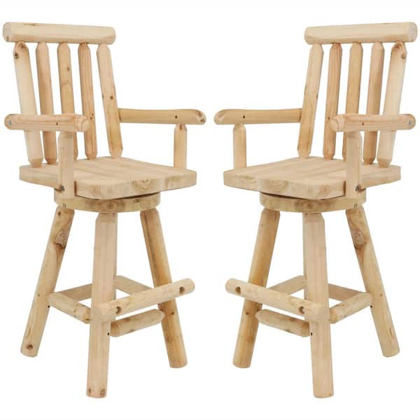 Sunnydaze Rustic 29.5 in. Swivel Wood Log Style Outdoor Bar Stool (2-Pack)