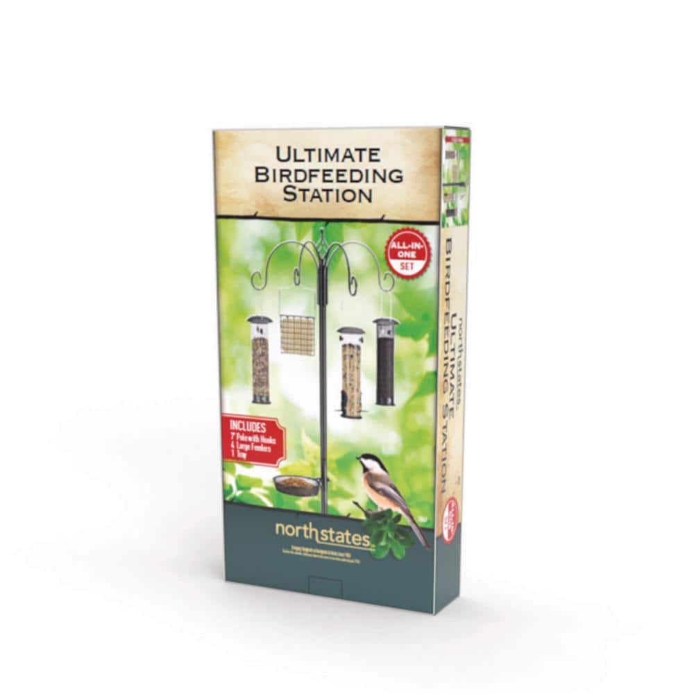 Black Metal Squirrel Resistant Bird Feeder Pole with Multiple Feeders
