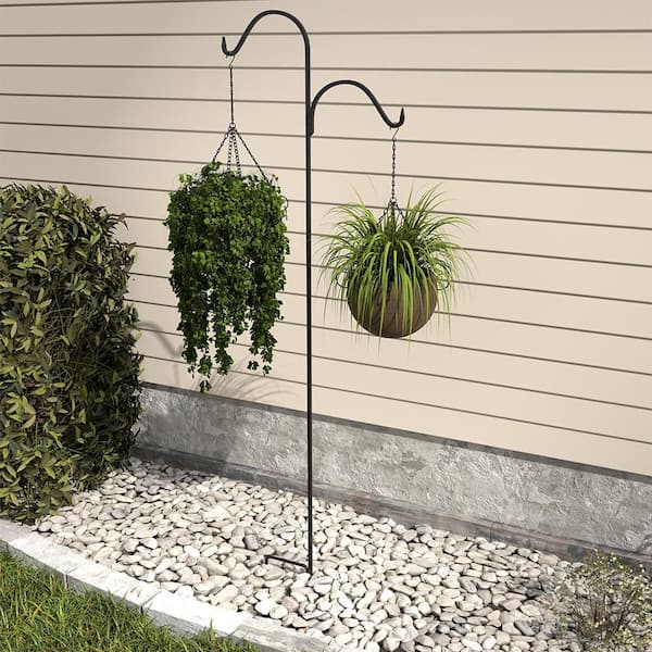 Fuchsia 84 in. Black Steel Double Shepherd Hook (15 lbs. Max. Weight Capacity)