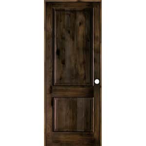 42 in. x 96 in. Rustic Knotty Alder Wood 2 Panel Square Top Left-Hand/Inswing Black Stain Single Prehung Interior Door