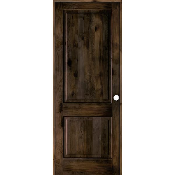 Krosswood Doors 36 in. x 96 in. Rustic Knotty Alder 2 Panel Left-Handed Black Stain Wood Single Prehung Interior Door with Square Top
