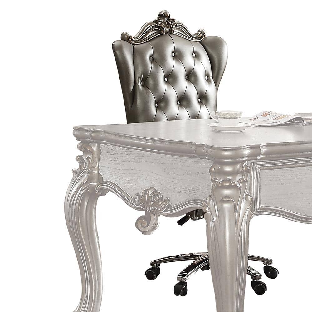 White High Back Leather Executive Swivel Chair with Wood Base