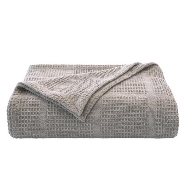KENNETH COLE NEW YORK Waffle Grid 1-Piece Gray Cotton Twin Blanket