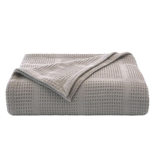 KENNETH COLE NEW YORK Waffle Grid 1-Piece Gray Cotton King Blanket