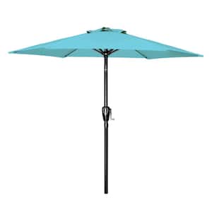 7.5 ft. Outdoor Market Tilt Patio Umbrella in Turquoise Blue with Push Button Crank 6-Sturdy Ribs for Deck Backyard Pool