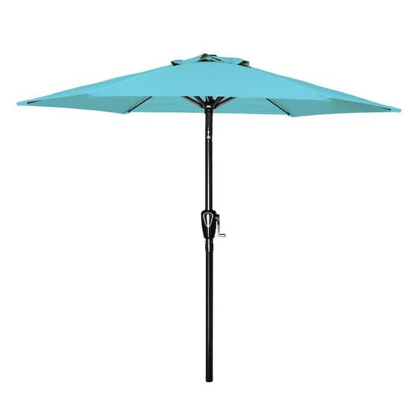 ITOPFOX 7.5 ft. Outdoor Market Tilt Patio Umbrella in Turquoise Blue with Push Button Crank 6-Sturdy Ribs for Deck Backyard Pool