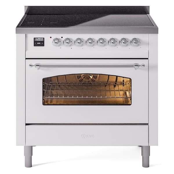 Nostalgie II 36 in. 6 Zone Freestanding Induction Range in White with Chrome