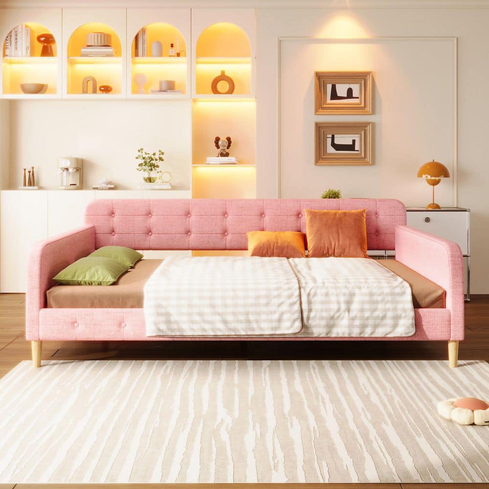 Pink Wood Frame Queen Size Daybed with 4-Support Legs price history on PriceWatchPro
