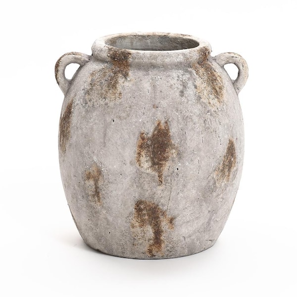 LuxenHome 11.8 in. Mottled Brown and White Terracotta Indoor and Outdoor Jug Vase with Handles