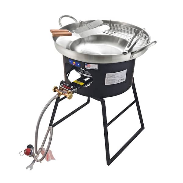 Unbranded ARC, 23 in. Stainless Steel Concave Comal Set with 80,000 BTU Propane Burner Stove and Burner Stand, Discada Disc Cooker