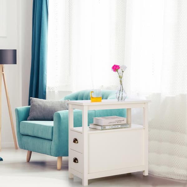 PHI VILLA 24 in. High White Accent MDF Side Table with 2-Drawers