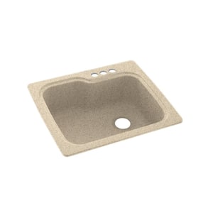 Dual-Mount Bermuda Sand Solid Surface 25 in. x 22 in. 3-Hole Single Bowl Kitchen Sink