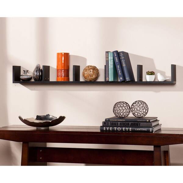 DANYA B 29 in. 2-Tier Black Ledge Wall Shelf Entryway or Bathroom Organizer  with Five Hanging Coat or Towel Hooks XF190712BK - The Home Depot