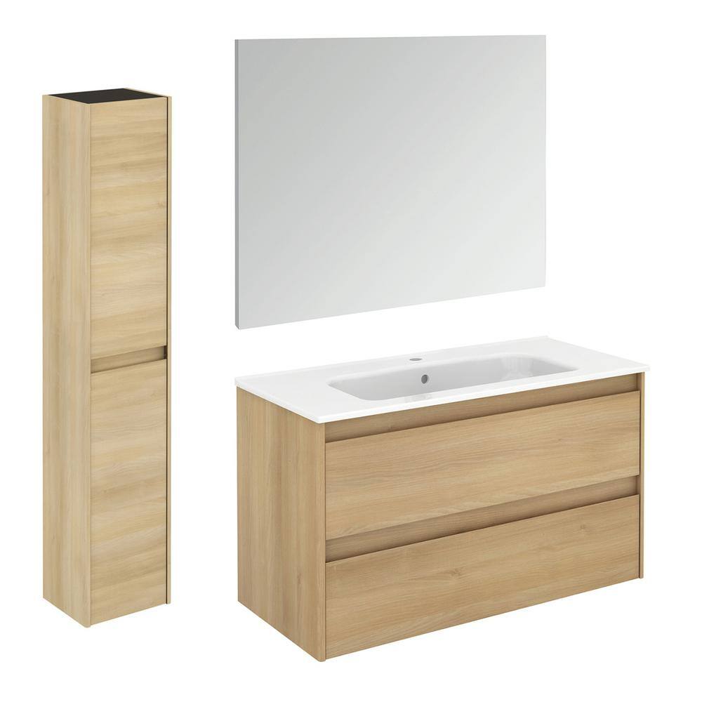 WS Bath Collections Ambra 39.8 in. W x 18.1 in. D x 22.3 in. H Bathroom Vanity Unit in Nordic Oak with Mirror and Column -  Ambra100Pack2NO