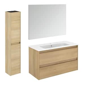 Ambra 39.8 in. W x 18.1 in. D x 22.3 in. H Bathroom Vanity Unit in Nordic Oak with Mirror and Column
