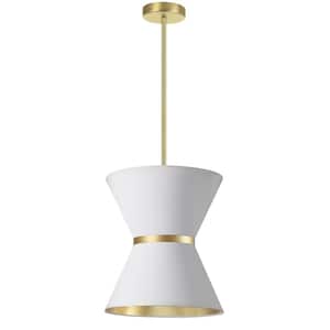 Caterine 1-Light Gold Shaded Pendant Light with White Fabric Shade